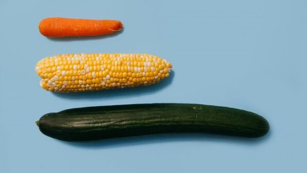 Male tag of different sizes on the example of vegetables